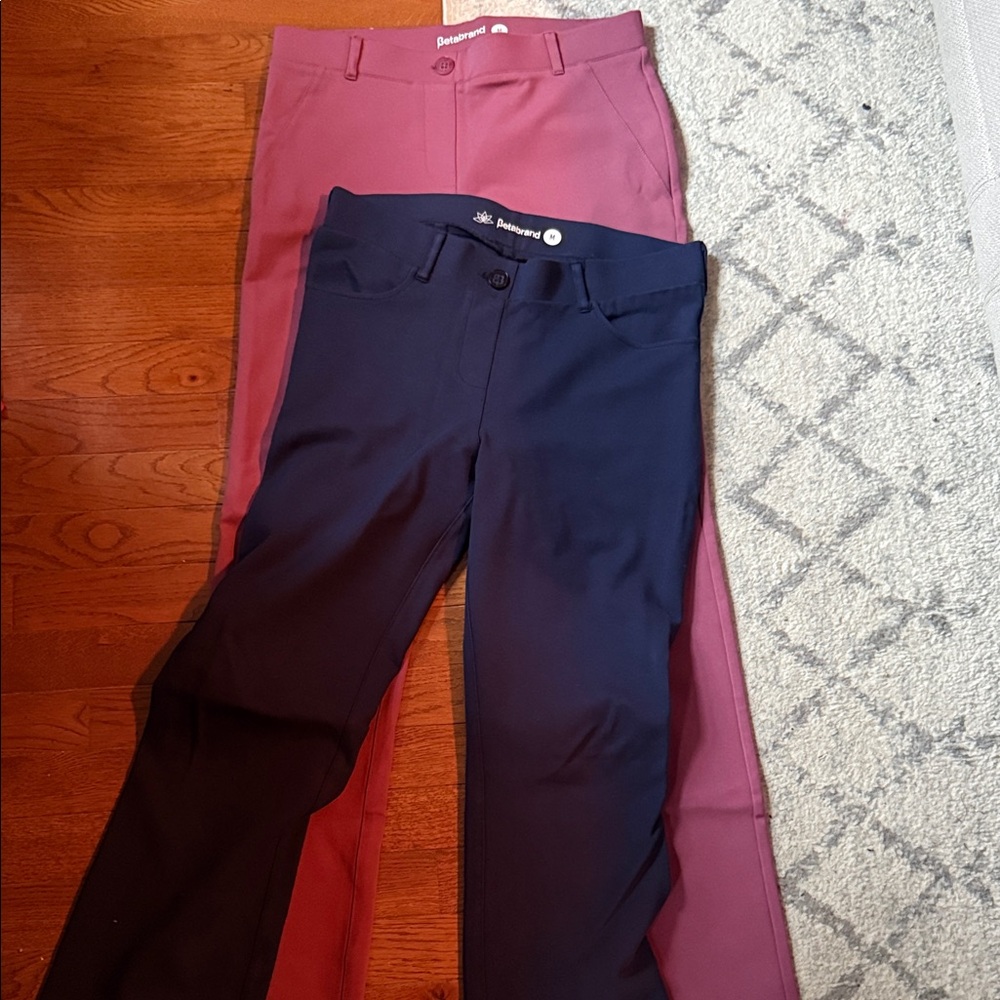 Betabrand Women's straight leg Pants in Rose and Navy